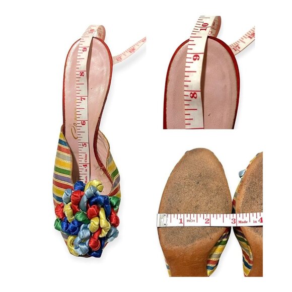 Vintage Schiaparelli Rainbow Satin Heels –1950s 60s Mules with Ribbon Rosette, - Picture 15 of 16